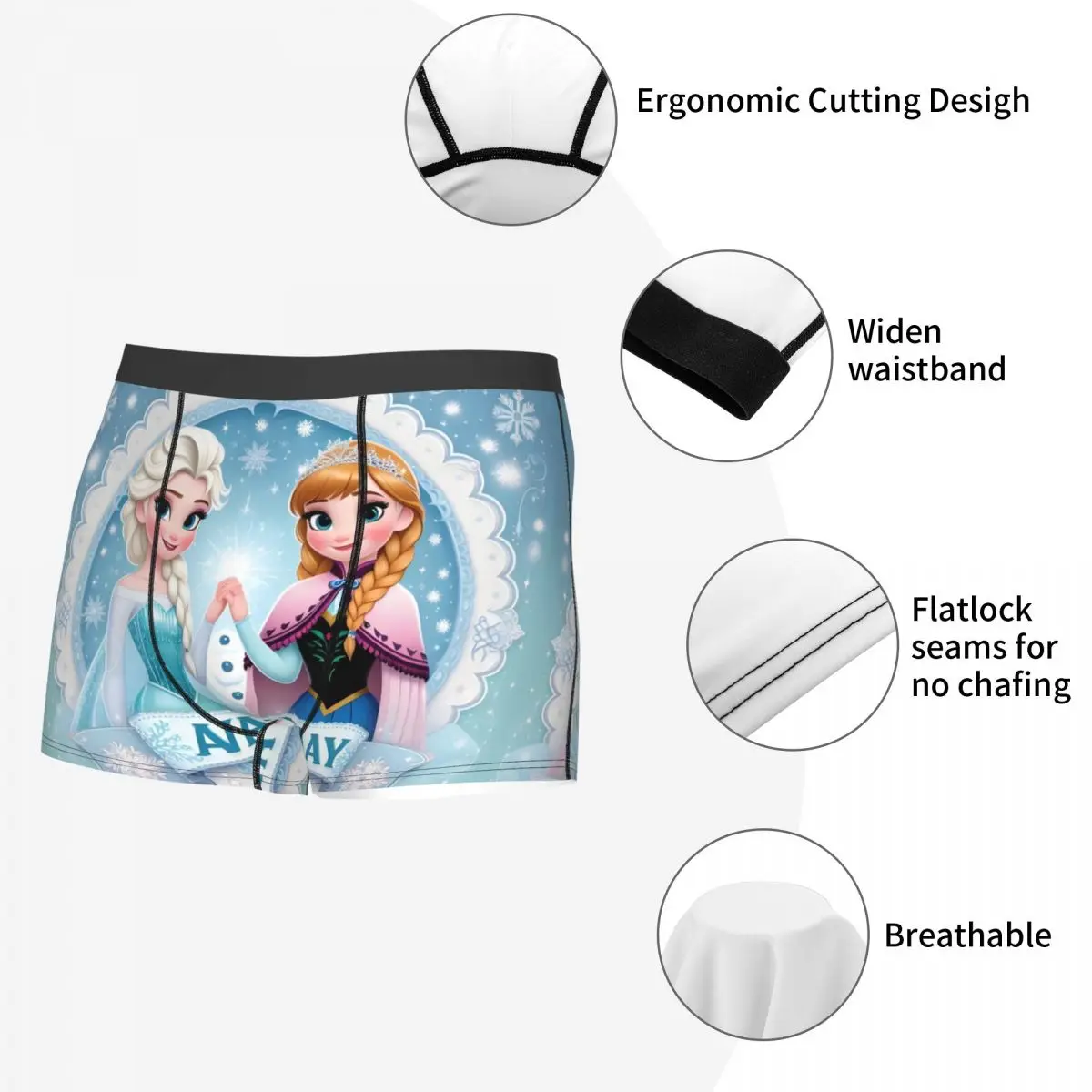 Biancheria intima maschile personalizzata moda classica Frozen Anime Adorabile ElsaAnna Boxer Slip Pantaloncini traspiranti Mutandine Mutande