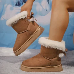 Desgaste exterior antiderrapante bota curta novo inverno quente de pelúcia sapatos femininos arco nó botas de neve senhoras sapatos de plataforma botas de tornozelo para mulher