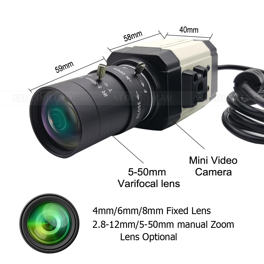 Webcam USB HD 4 mégapixels, 30fps, 2.8-12mm, Zoom Varifocal, UVC, Mini Box, caméra PC pour appels vidéo, conférence en direct