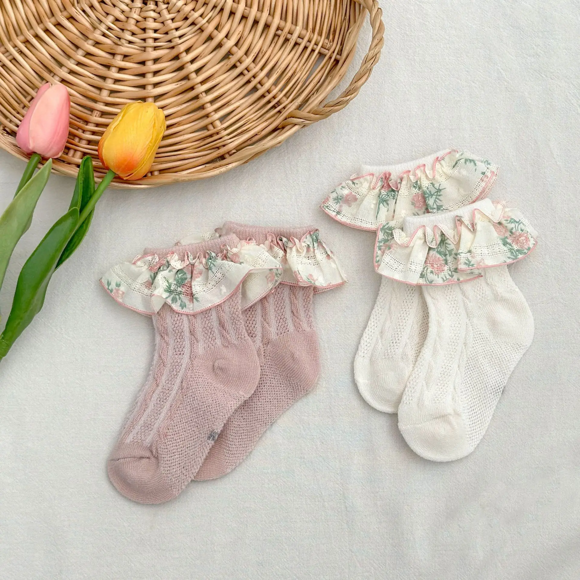 Adorable Baby Girls' Cotton Lace Trimmed Breathable Mesh Lolita Ankle Socks Soft and Cute for 0 - 3 Y Girl's Socks Kids