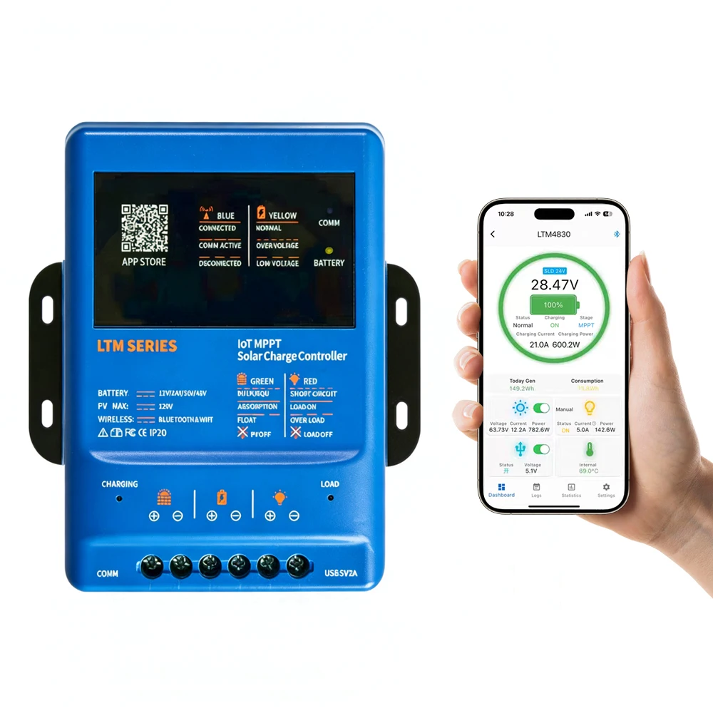 MPPT Solar Charge Controller 30A 40A  APP Remote (Bluetooth/WiFi)  12/24/36/48V Adaptive  120V PV  All Battery Compatible