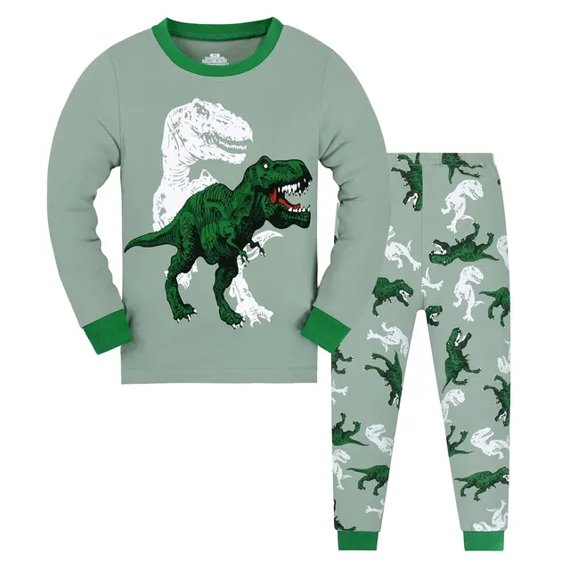 Piżama dziecięca, zestaw topu i spodni z długim rękawem i wzorem dinozaura T-rex, wygodny zestaw piżam na co dzień, odzież codzienna dla chłopców