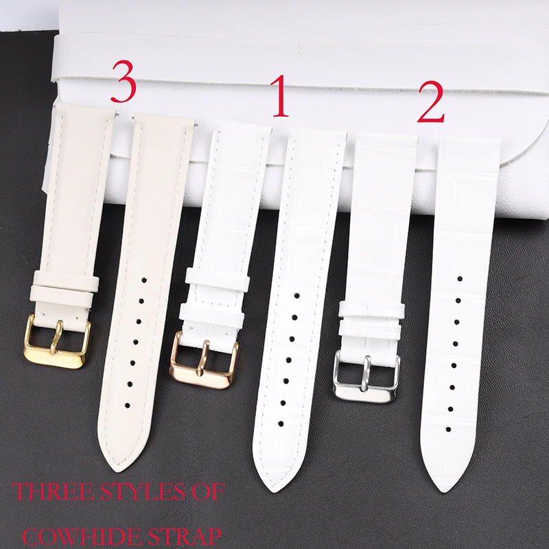 

For Tissot Cartier DW White Strap 12mm 14mm 16mm 17mm 18mm 20mm Rose Gold metal Watch buckle Genuine Leather Women Watchband