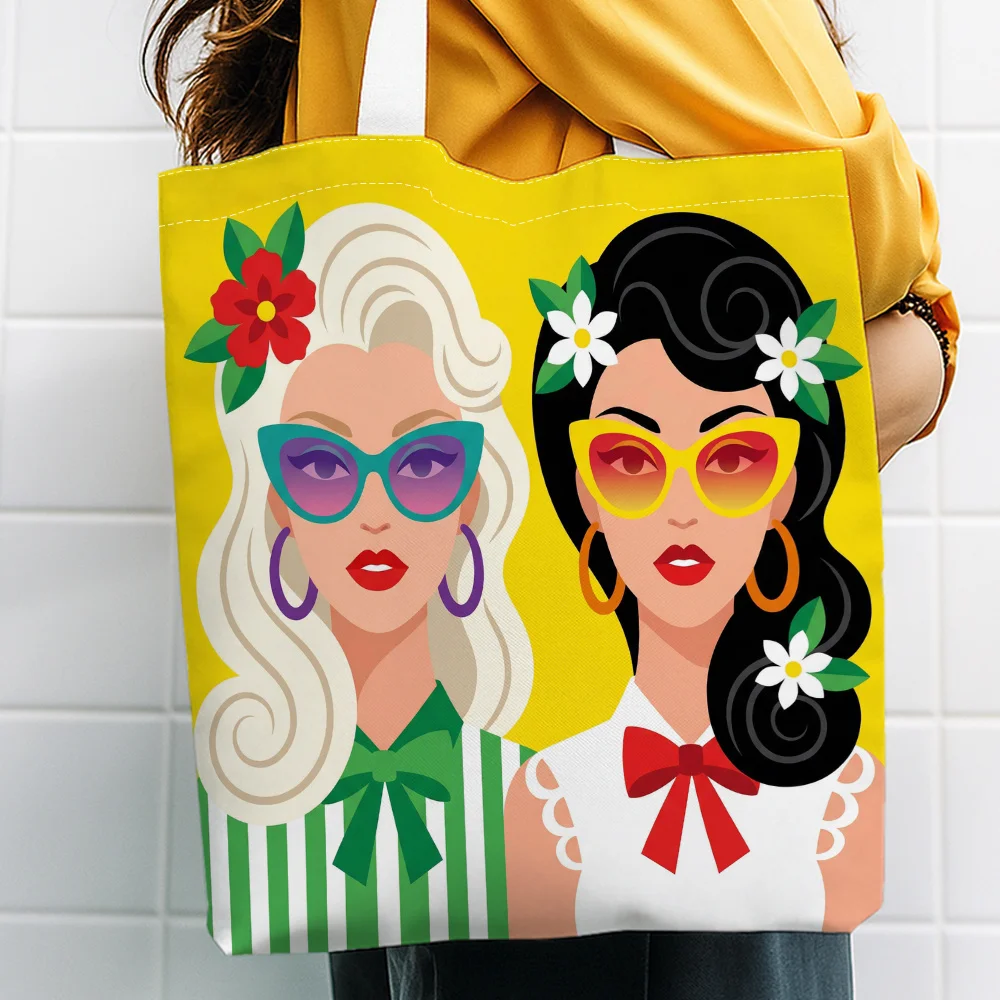 1pc Tropical Mod Girls Printed Tote Bag, Reusable Shopping Bag, Suitable for Daily Use, Shopping School and Travel  Storage Bags