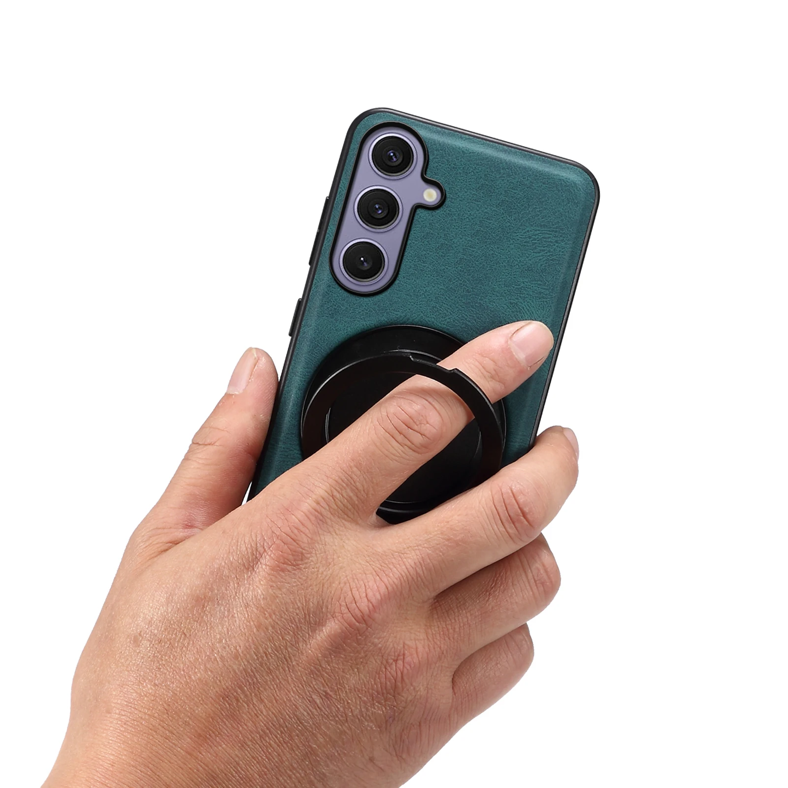 حافظة الهاتف المحمول مغناطيس شحن لاسلكي 360 °   مشبك حلقة من الجلد الصناعي بحامل دوار لهاتف Samsung S25Ultra S24 S23