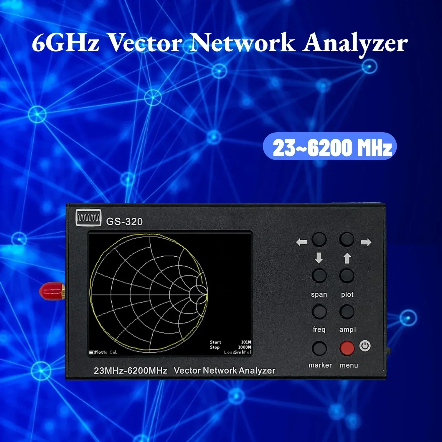Nick 2026GS-320 Handheld Vector Network Analyzer 23MHz-6200MHz,10KHz Frequency Resolution,1000 Scan Points,VNA for Measure RF Ci