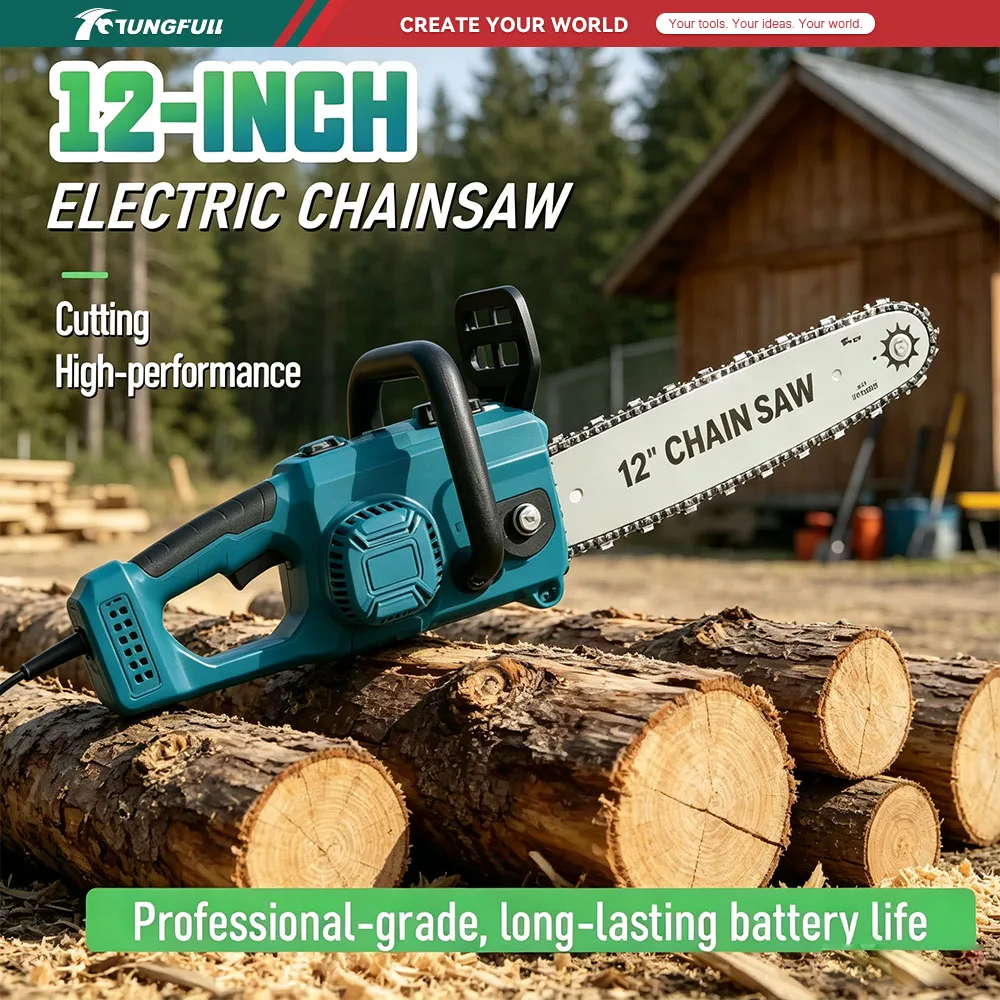 12 Inch Brushless Cordless Electric Chainsaw, Rechargeable Lithium Wood Cutting Saw Portable Garden Tool Fit For Makita Battery