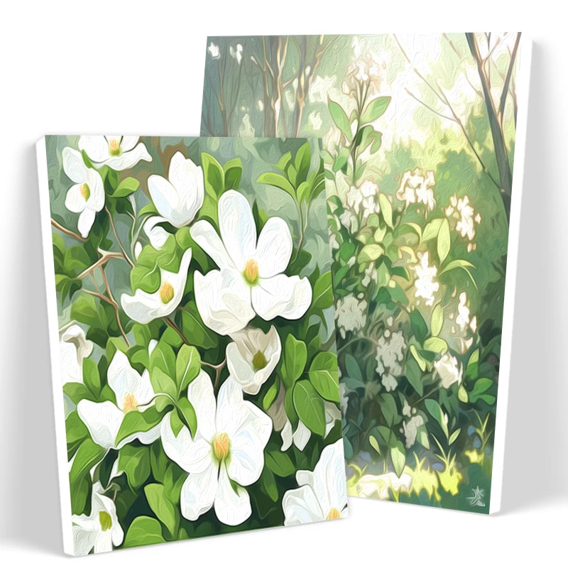 

SDOYUNO Painting Paints By Numbers White Flowers Hand Painting Handicraft Handiwork Art Acrylic Oil Art Paints Green Wall Decor