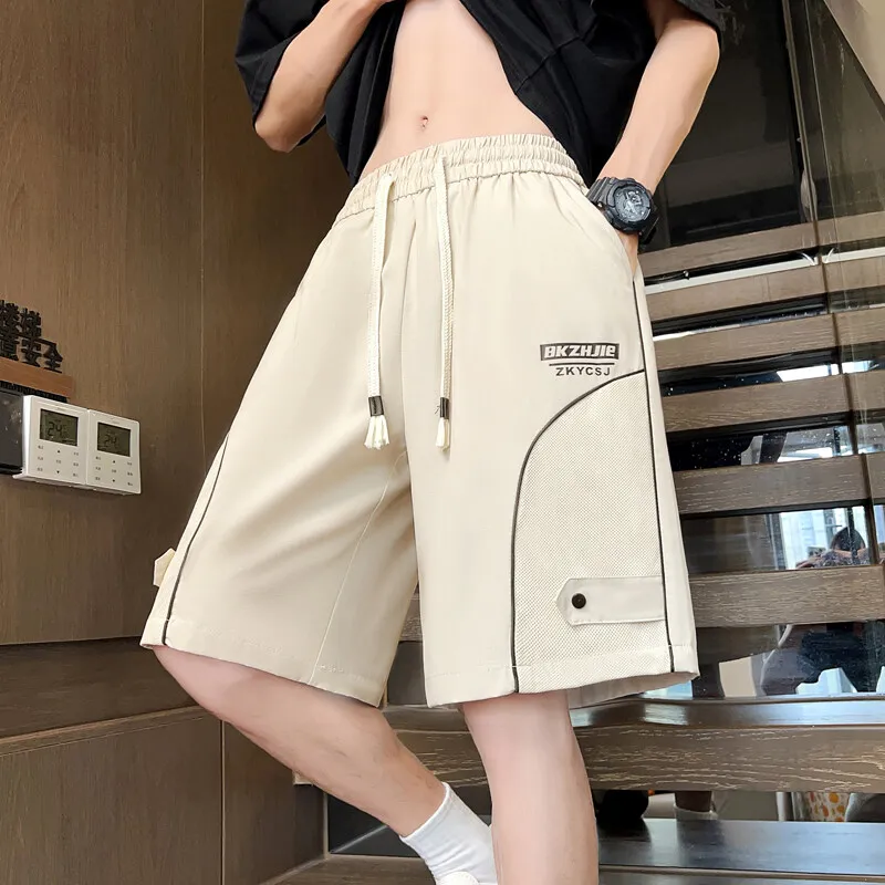 

Модные мужские повседневные шорты-брюки в стиле High Streetwear, летние, свободные, до колена, для активного отдыха, молодежные, с завязками на талии, 2026