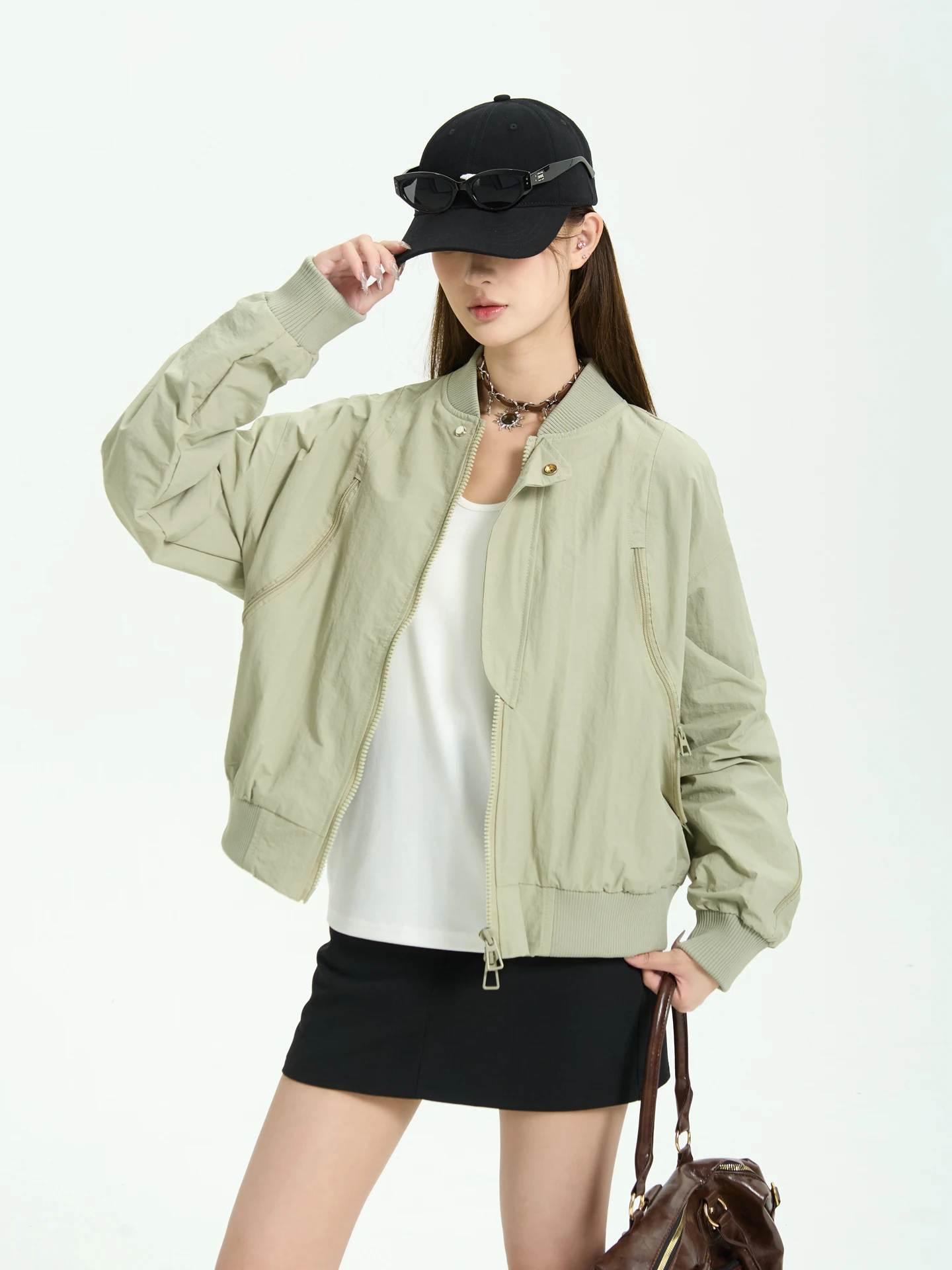 

7KEEWEN American Retro Loose Motorcycle Pilot Design Zipper Workwear Jaet Outerwear for Men And Women Youth Faion