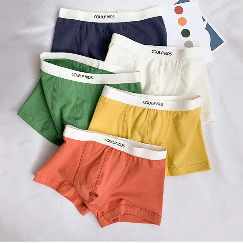 new high quality boys boxer shorts panties kids solid cotton children underwear 2-14year 5pcs/lot fashion students adolescent