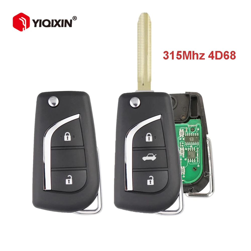 YIQIXIN Dla Toyota RAV4 Hilux Yaris Vios Camry Prado Corolla 315Mhz Zdalny kluczyk samochodowy 4D68 Chip TOY43 Blade 2/3 Przycisk Auto Control