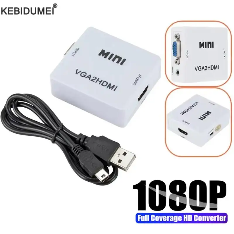 VGA to HDMI-compatible Converter Box VGA2HDMI Adapter 1080P Mini VGA Video Audio Adapter For PC Laptop HDTV Projector