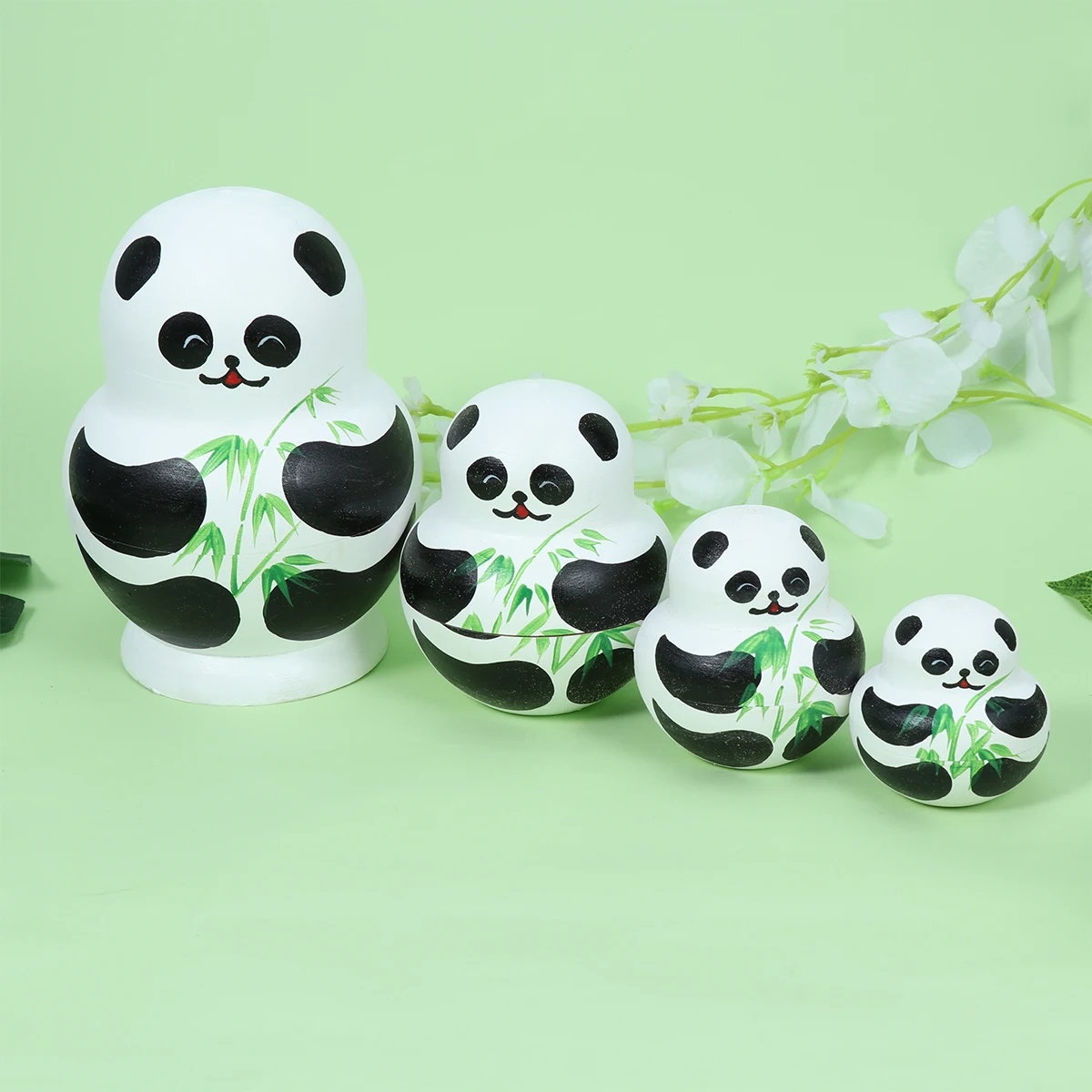 التعشيش الروسية 10 طبقات الباندا الخشبية للأطفال البالغين الديكور تخزين الحرفية هدية مجموعة ديكور فني المنزل #6