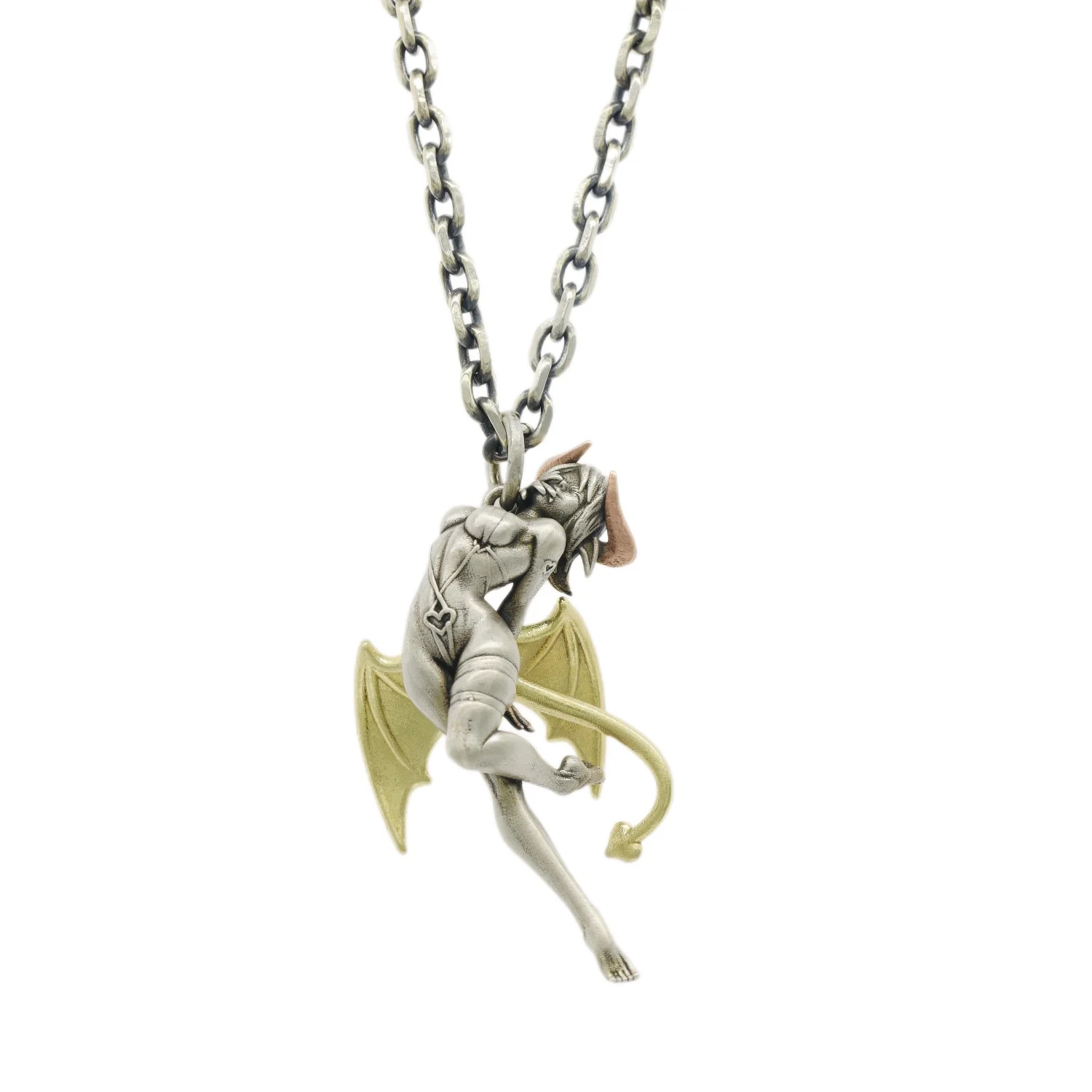 Personality Punk Two Tone Sexy Goddess Devil Angel Pendant Necklace for Men Women's Long Chain Neck Hip Hop Jewelry Accessories