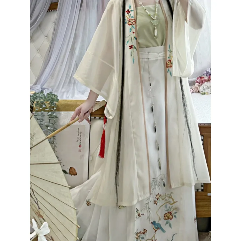 Modified New Chinese Embroidery Mamianqun Skirt 3Pcs Summer Casual Han Element Costume