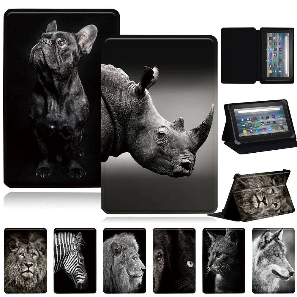 

Folding Stand PU Shell For Fire 7 12th Gen 2022/HD 10 Plus/HD10/Fire 7/8 Case animal Series Print for Kindle 10th Tablet Case