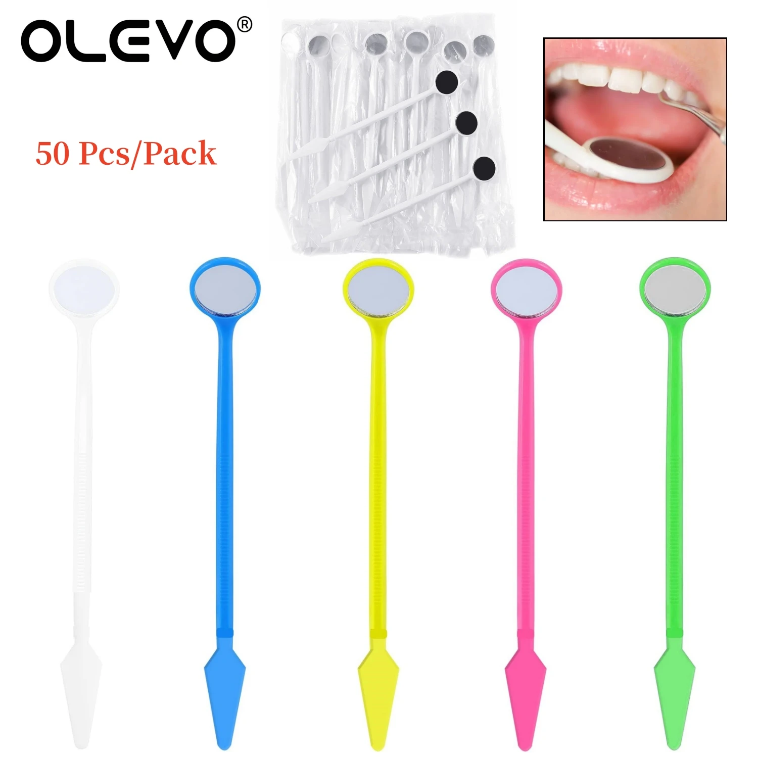 50Pcs Dental Mouth Mirror Multifunction Disposable Plastic Reflector Checking Inside Oral Cavity Hygiene Care Tooth Whitening