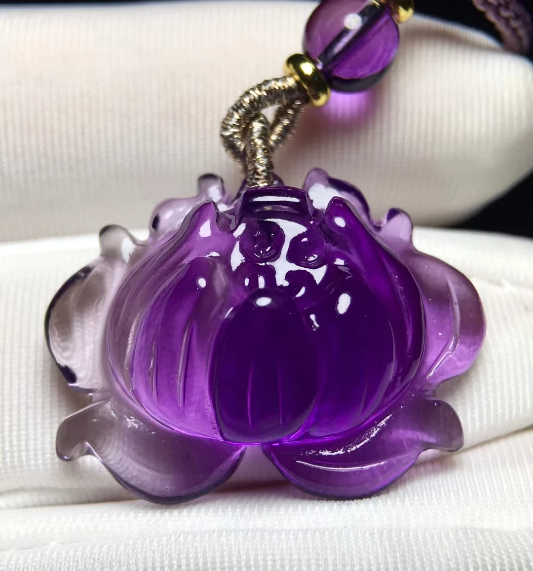 Natural Purple Amethyst Quartz Pendant Necklace 21/27.7/12.2mm Lotus Amethyst Jewelry Beads Women Men Necklace Brazil AAAAAA