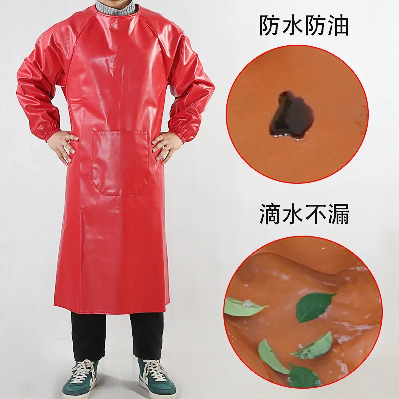 Thickened and Wear-resistant Leather Cover  Household Waterproof Long Sleeved Apron Reverse Dressing Adult Work PU Apron