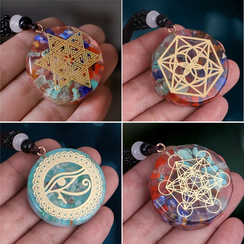 ZB Trendy Orgone Pendant Necklace Metatron Cube Orgonite Energy Pendant Necklace Jewelry for Couples Daily Wear