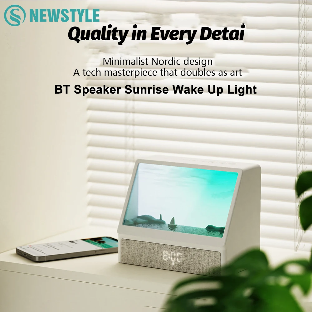 ลำโพงบลูทูธ Sunrise Wake Up Light พร้อมรีโมทคอนโทรล ปรับความสว่างได้ นาฬิกา LED เสียง White Noise ไฟกลางคืนสำหรับห้องนอน ของขวัญสำหรับเด็ก