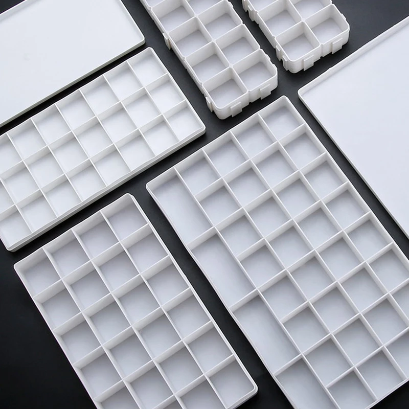 مقصورات طلاء زيت الأكريليك لوحة طلاء بلاستيكية صينية طلاء مع غطاء ناعم صندوق طلاء فني صينية تخزين للألوان المائية الغواش