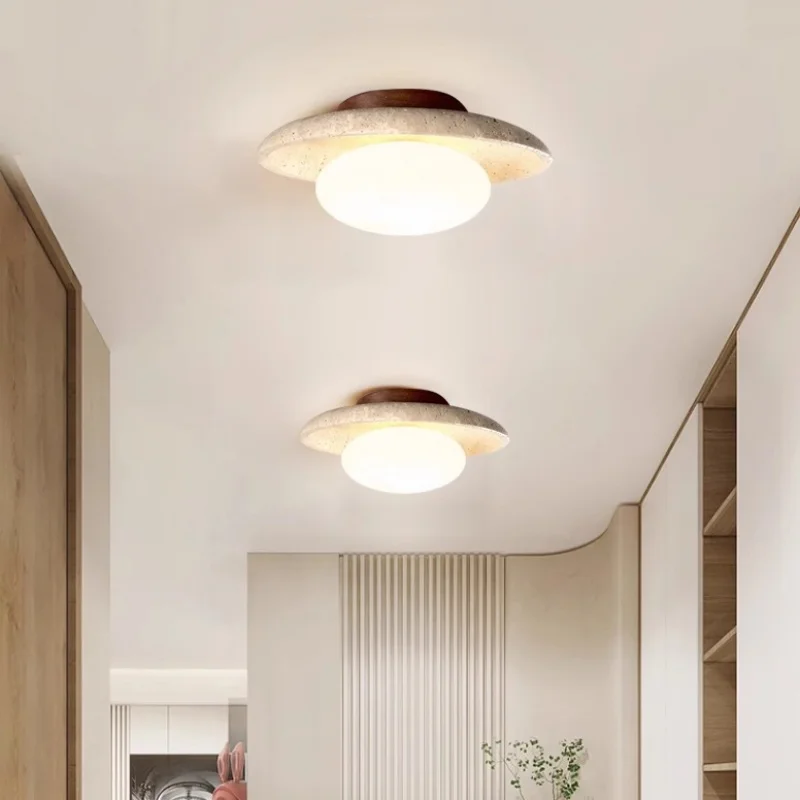 IWHD اليابان وابي سابي LED أضواء السقف غرفة نوم الحمام الممر إضاءة المنزل الأصفر الترافرتين مصباح السقف Lampy Sufitowe