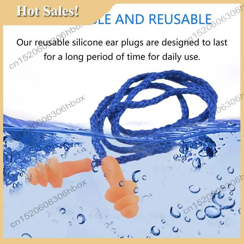 

-HOPE 100 Pairs Individually Wrapped Non Toxic Soft Silicone Corded Ear Plugs Reusable Hearing Protection Rubber Earplugs