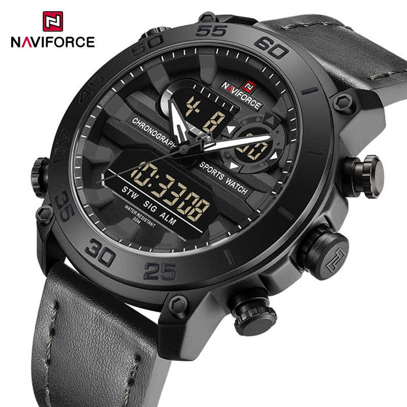 Top Brand NAVIFORCE LCD Display Fashion Quartz Male Watches Business Office Clock Waterproof Mens Wrist Watch Give for Man Gift