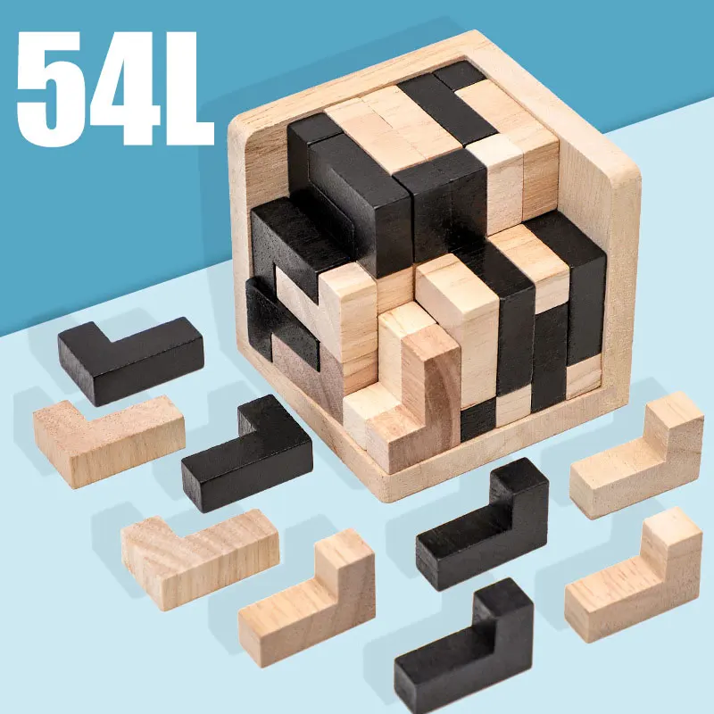 54L 3D Wooden Logic Brain Teasers Cube Box Puzzles Game, Box Wooden Puzzles, Luban Lock, Assemble Blocks into 1 Cube