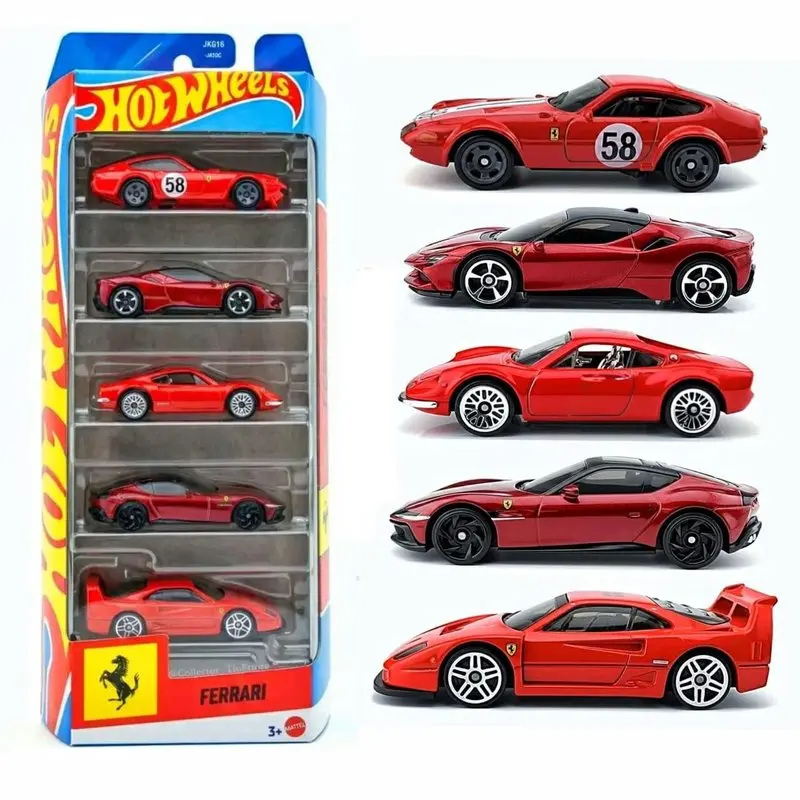 En Stock, Auténtico Set de 5 Autos Ferrari de Hot Wheels, Ferrari 365, SF90, F40, Modelos de Autos Coleccionables de Aleación, Juguetes para Coleccionistas, Regalos Geniales para Fans