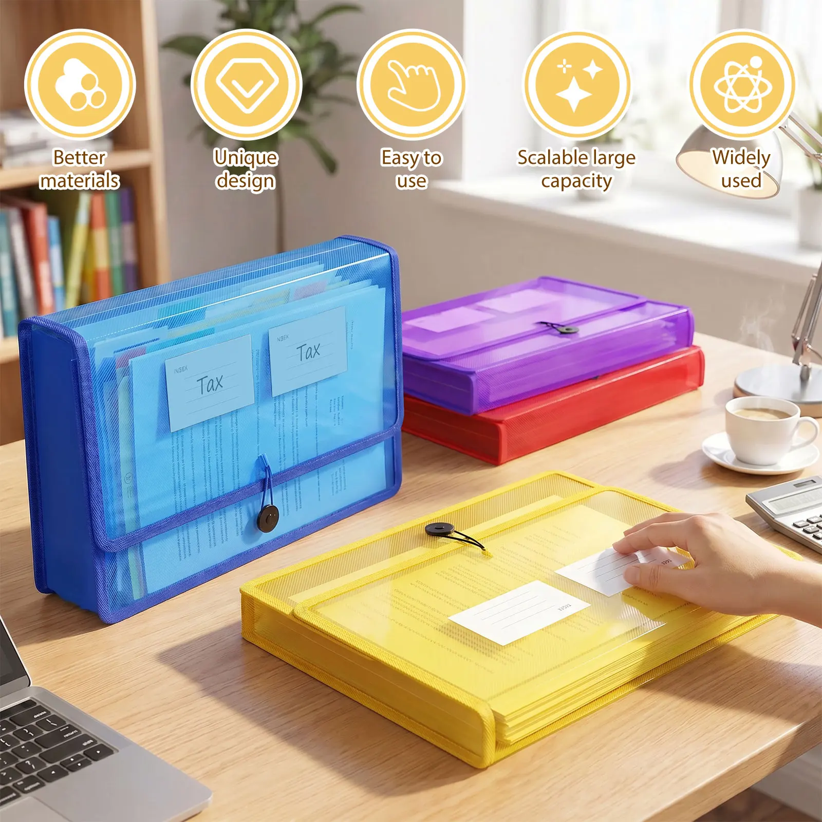 3/7Pcs Transparent A4 File Folder Waterproof PP Document Bag with Elastic Closure Expandable File Organizer for Office School
