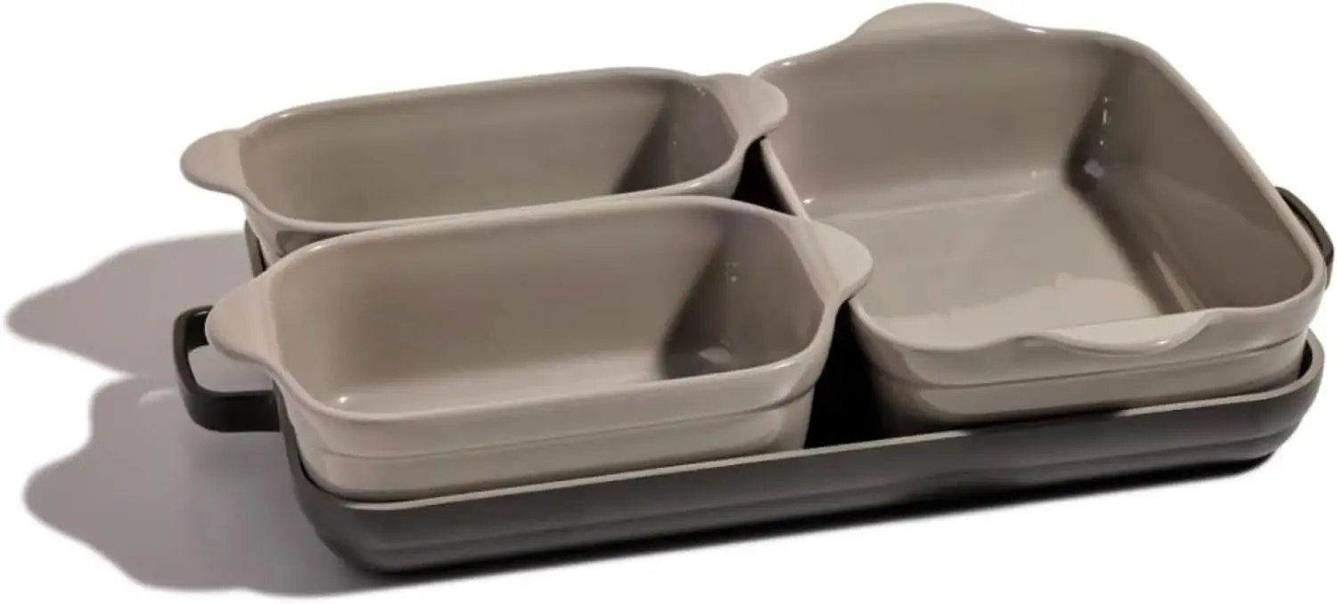 

5-Piece Nonstick, Toxin-Free, Ceramic, Stoneware Set with Oven Pan, Bakers, & Oven Mat | Space