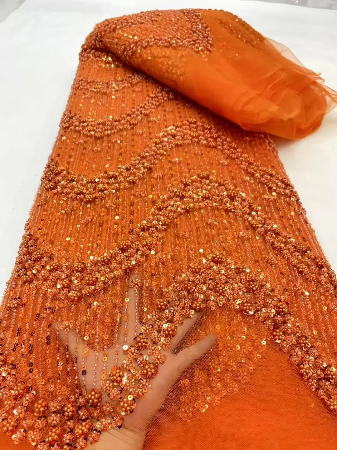 

2025 Latest Hot Sale New High-End Luxury French Embroidery Beaded Lace Fabric African Nigerian With Sequins Fabric For Wedding