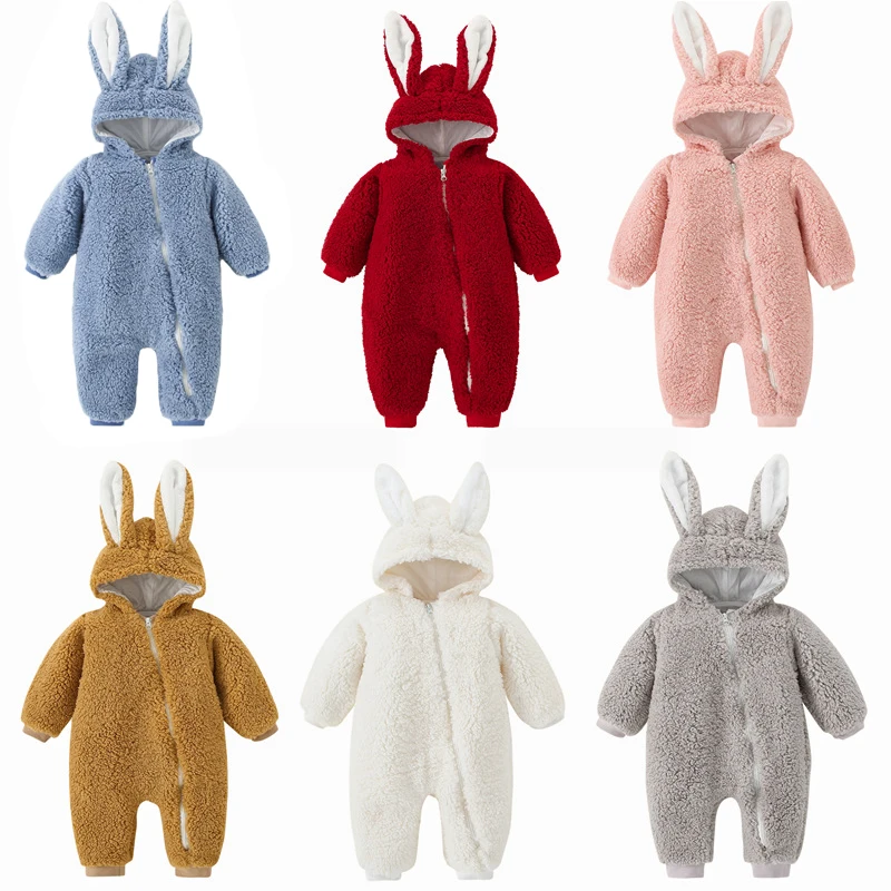 Newborn Baby Rompers with Ears Spring Soft Clothing for Babies Polar Fleece Infant Girl Oneies Cute Newborn Bodysuit 0-12 Months