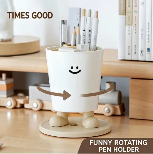 Era Good Quality Rotating Funny Emoticon Pen Holder Office Desktop Storage Box Multi-functional Removable Pen Bucket Shelf