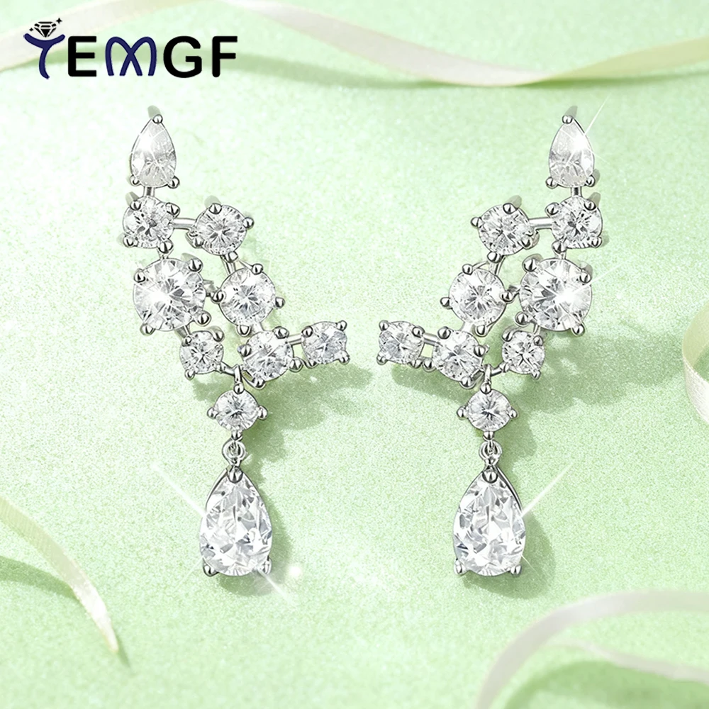

Серьги TEMGF Full D Color VVS с муассанитом и серебряными листьями GRA 925, дизайнерские серьги для женских ушей, сверкающие ювелирные изделия, 6 карат/пара