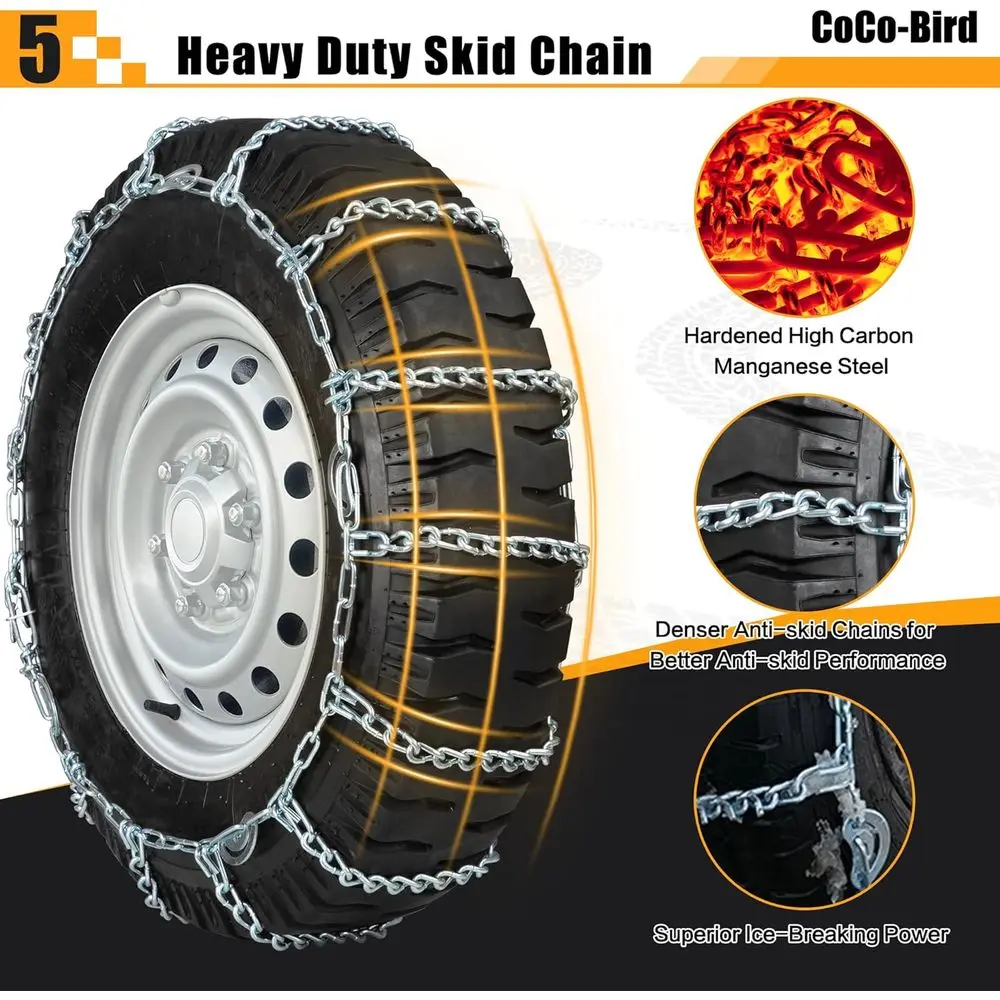 Snow Chains, Thickened and Wear-Resistant High Carbon Steel Anti Slip Tire Chain for Light Truck, Pickups, and SUVs, Set of 2 (2