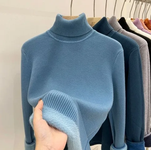 

Женский свитер с высоким воротником, универсальный для осени и зимы, для похудения и теплый черный вязаный топ с высоким воротником, стильный и модный