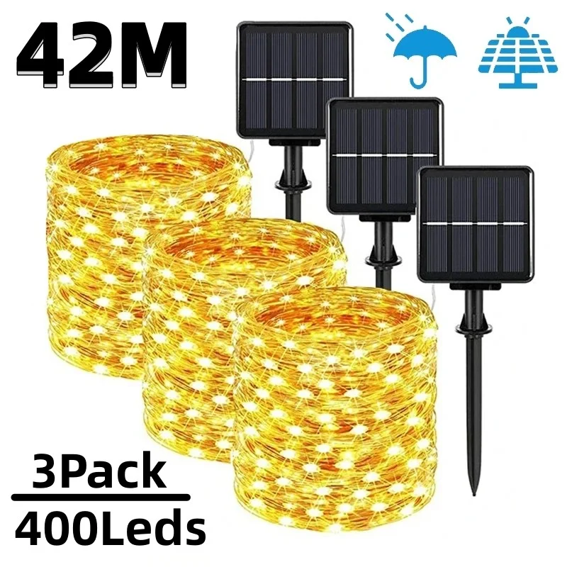 42M400Leds Solar LED Light Outdoor Festoon Lamp Garden Solar Fairy Light String Waterproof Christmas Garden Decoration Outdoor