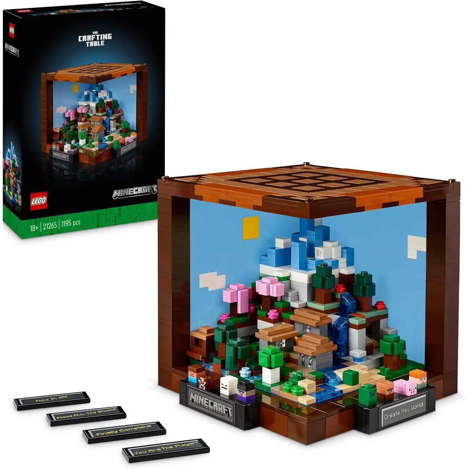 LEGO Minecraft Workbench Set 21265, a building model for adults celebrating 15 years of Minecraft, features 12 biomes, 5 mini builds, durable material, and includes digital instructions for a rewarding building experience. #7
