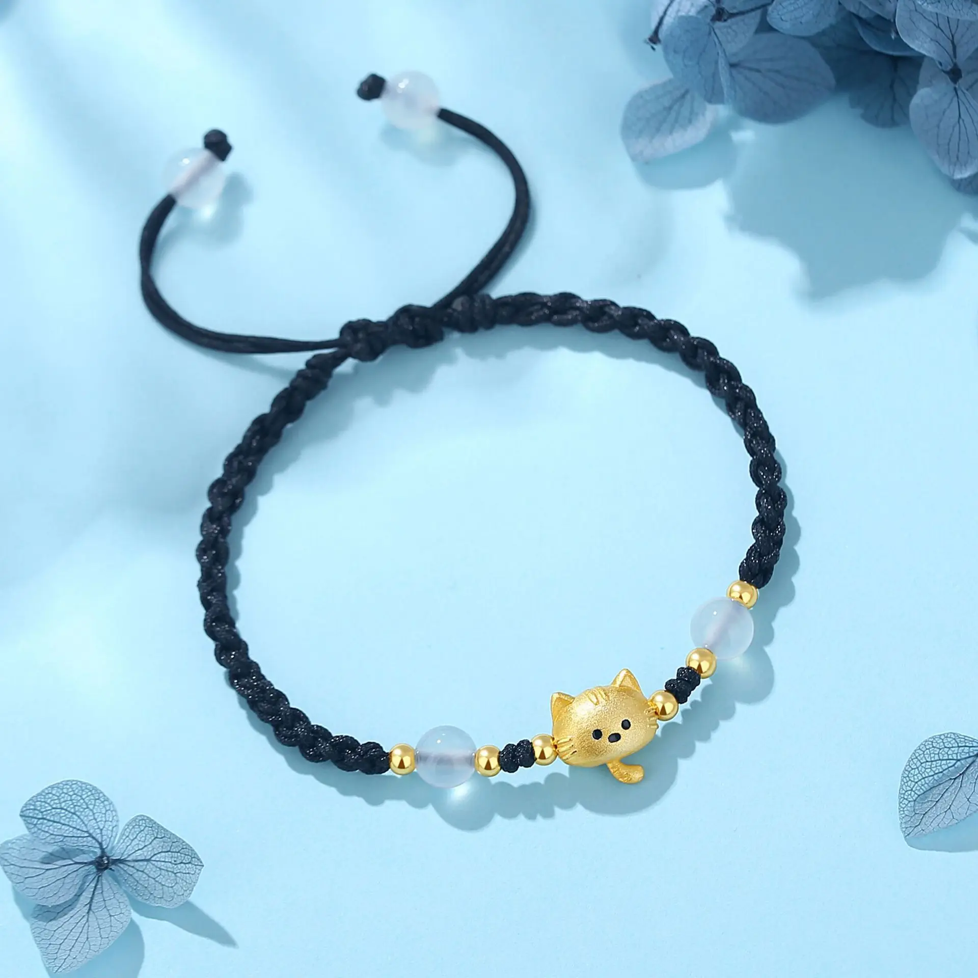 BOCAI New S925 Silver Cute and Fresh Cartoon Wealth Attraction Adjustable Weaving Bracelet Women's Choice Gift