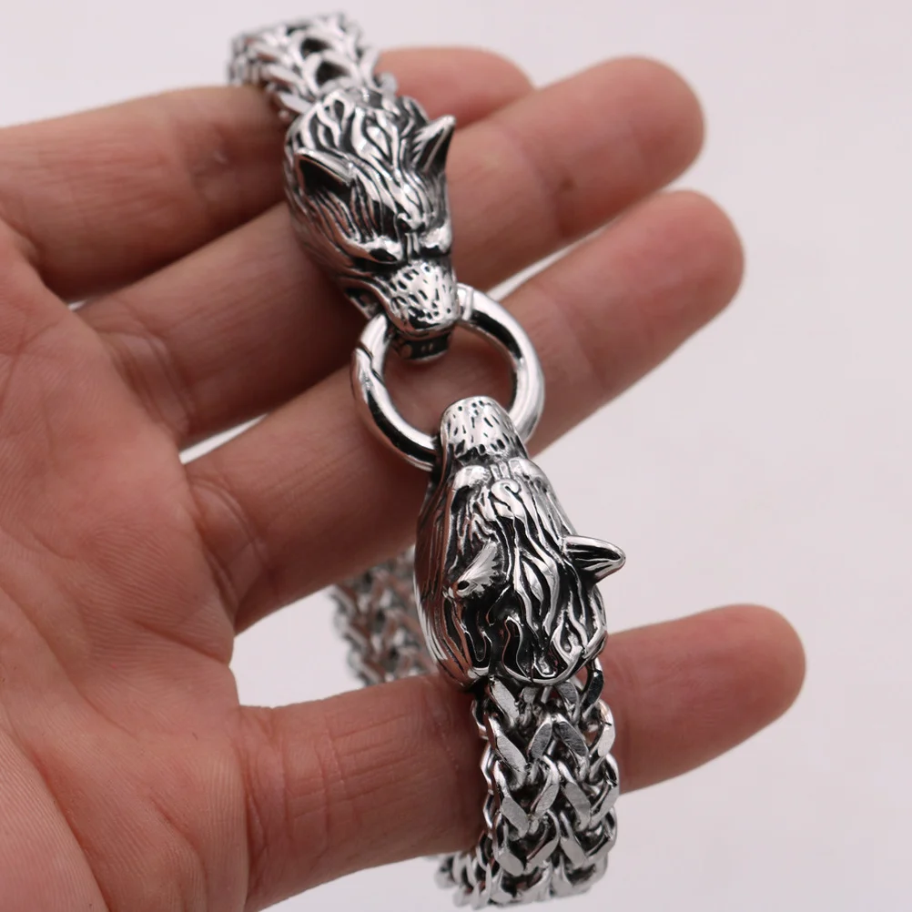 

Wolf Bracelet Men Stainless Steel Wolf Head Bracelet Durable Personalized Male Wrist Chain Cool Metal Wrist Decoration