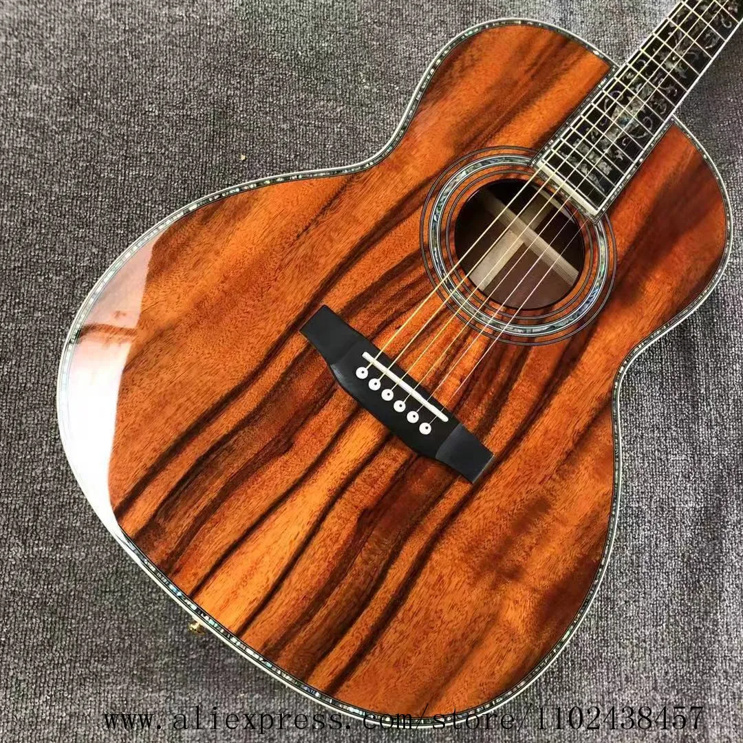 Custom Acoustic Guitar with Real abalone Shell Binding, All KOA Guitar, Ebony Fingerboard, High Quality Guitar, 39