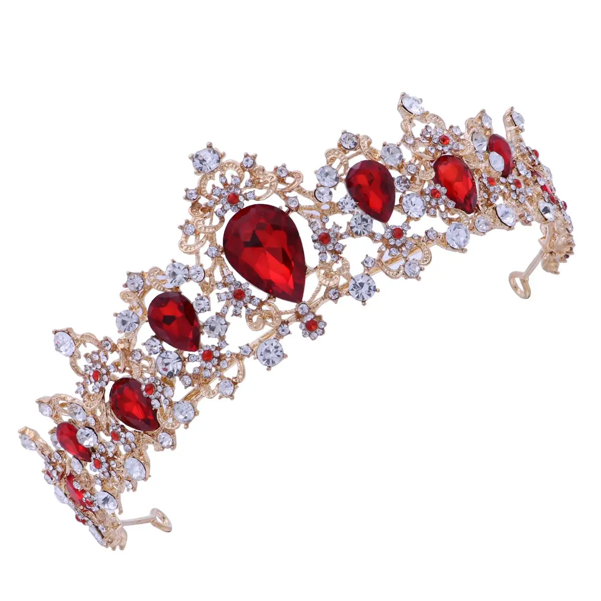 

Princess Crown Bridal Wedding Royal Bride Headdress Red Rhinestones Women Tiara Lightweight Durable Chic Design Jeweler