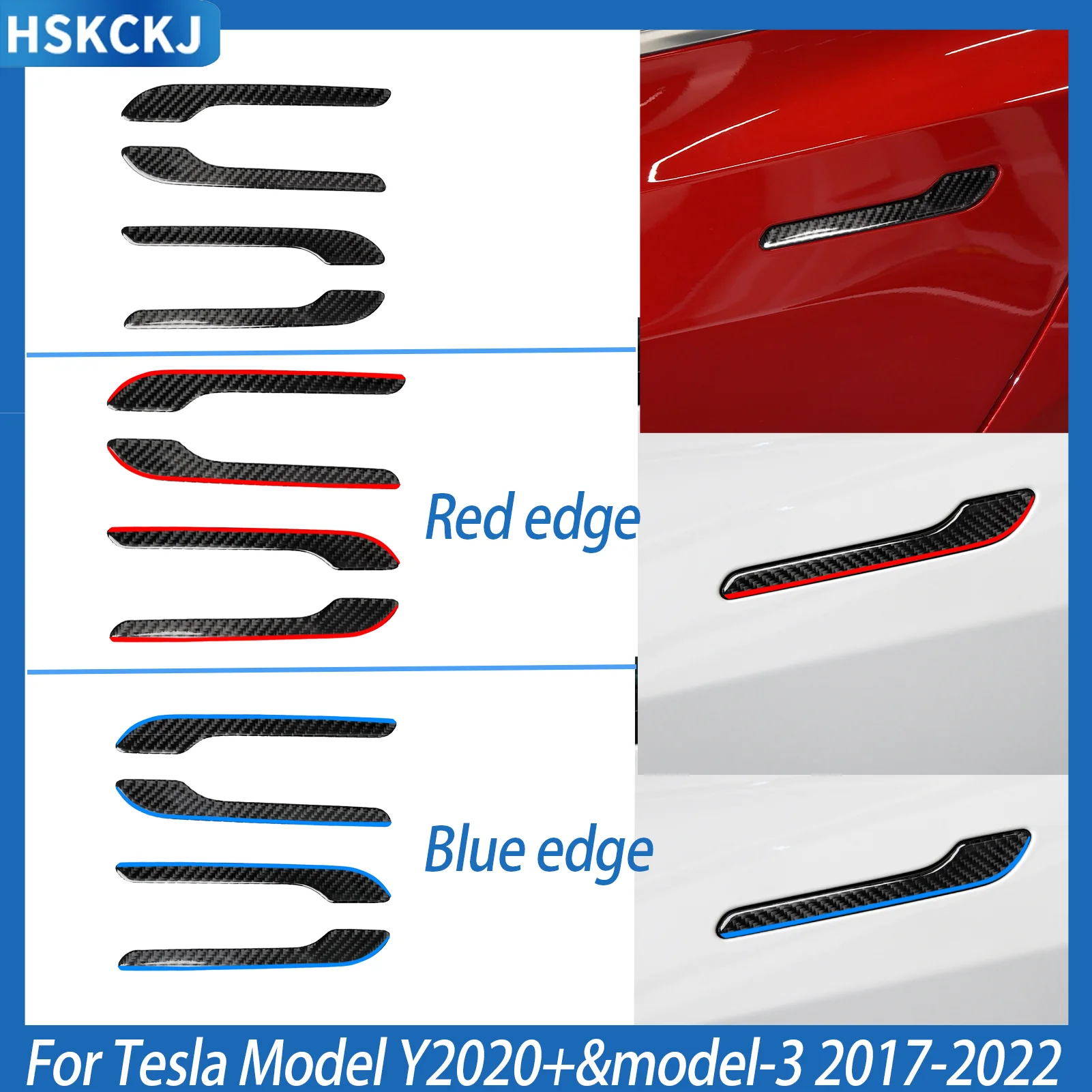 4-piece Carbon Fiber Car Door Handle Protective Stickers Suitable for Tesla Model Y 2020+  Model 3 2017-2022