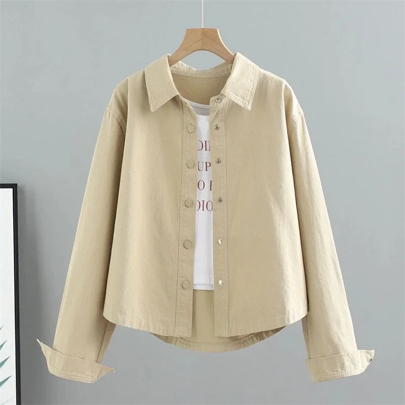 

Pop New Short Cotton Denim Jacket Spring Autumn New Korean Loose Versatile Long Sleeved Single Breasted Shirts Women's Jackets T