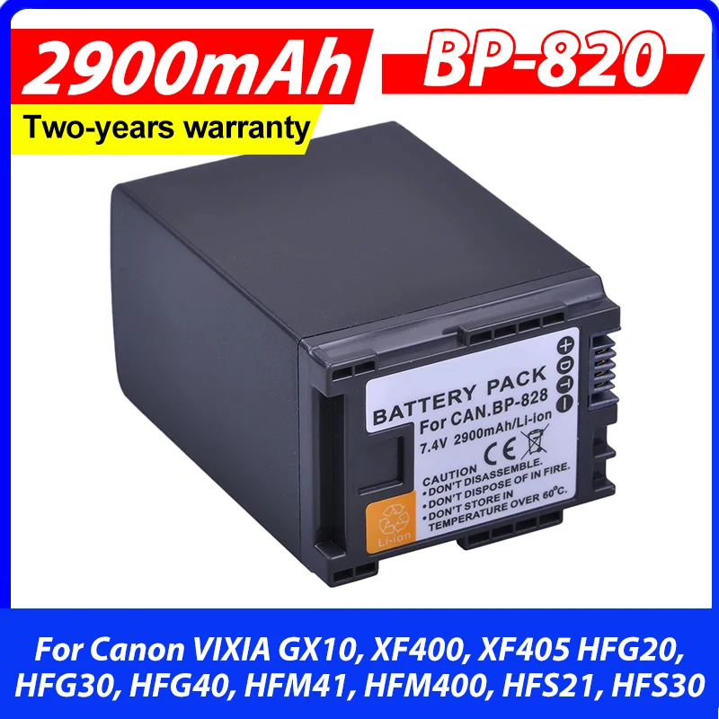 

1 шт. аккумулятор BP 820 BP-820 емкостью 2900 мАч для Canon VIXIA GX10, XF400, XF405 HFG20, HFG30, HFG40, HFM41, HFM400, HFS21, HFS30