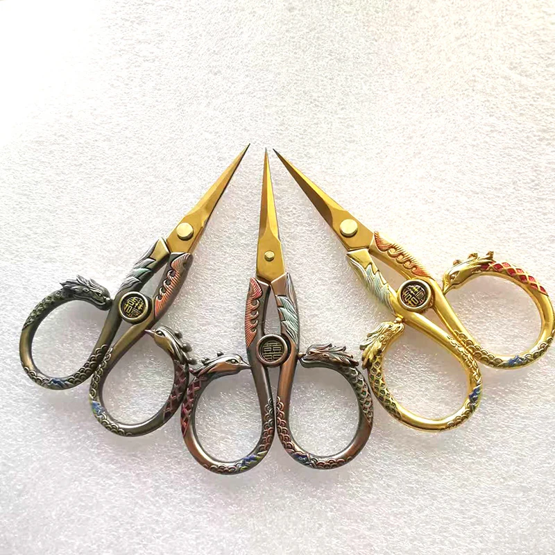 Vintage-style scissors, new dragon and phoenix design, auspicious and happy, handmade for home use, thread trimmer